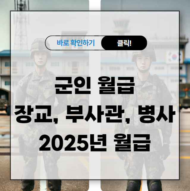 군인 월급 2025년 장교, 부사관, 병사 월급